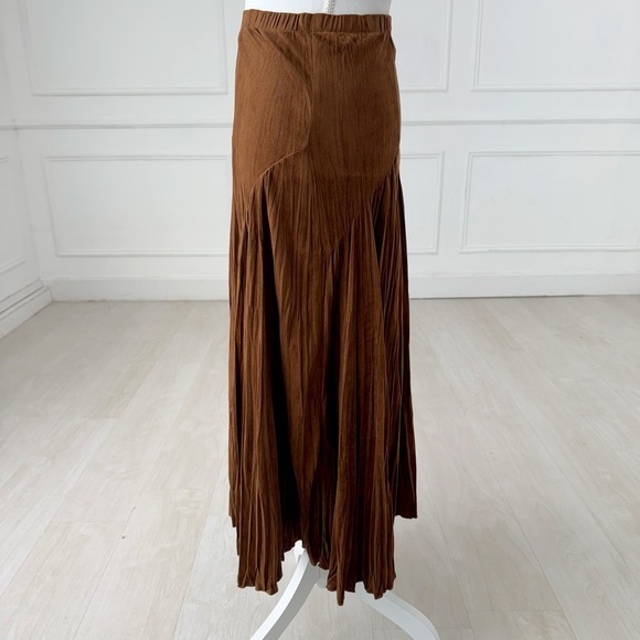 Coldwater Creek Brown Suede Midi Skirt Elastic Waist Flounce Hem M - Picture 6 of 10